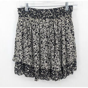 Zara Skirt Womens Small Black White Ruffle Mini Smocked‎ Waist Tiered Boho